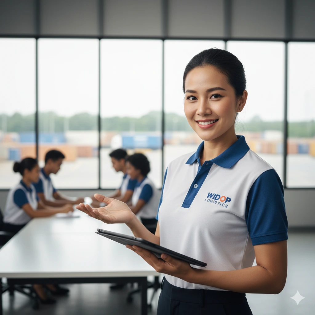 A friendly Widop Logistics team member smiling, representing excellent customer service